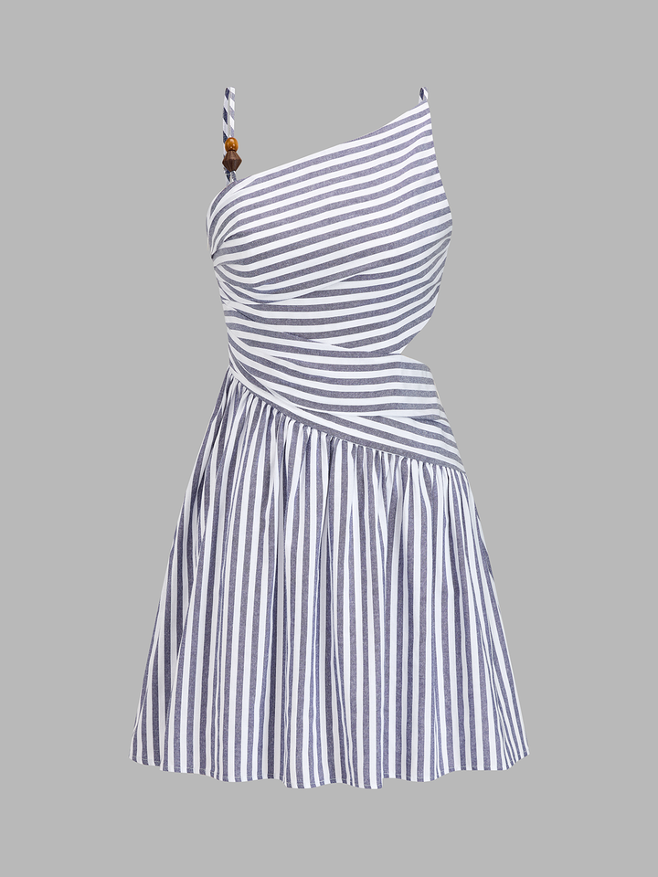 Beaded Striped Asymmetrical Cutout Mini Dress