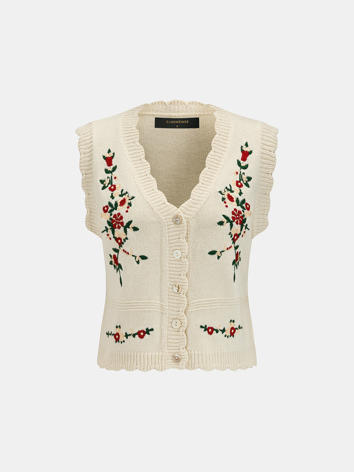 Floral Embroidered Knit Vest