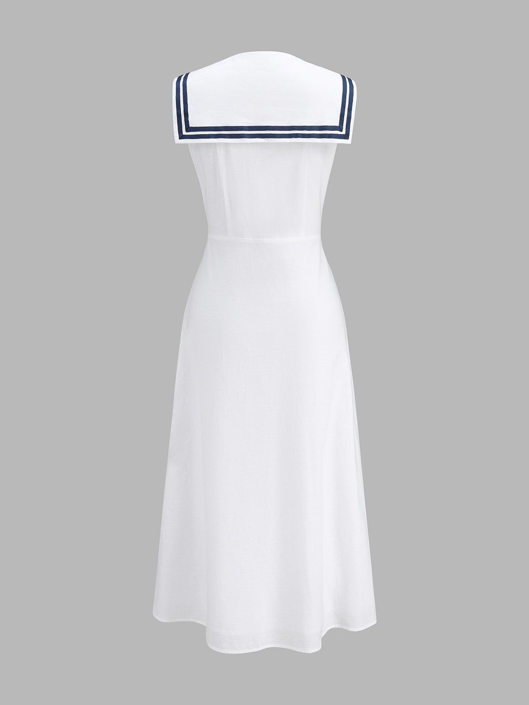 Sleeveless Sailor Collar Cotton Linen Midi Dress