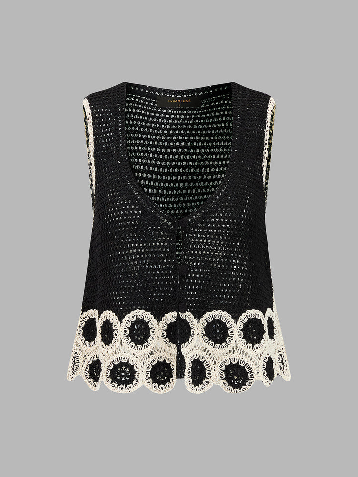 Crochet Lace Trim Sleeveless Vest & Mini Skirt Set