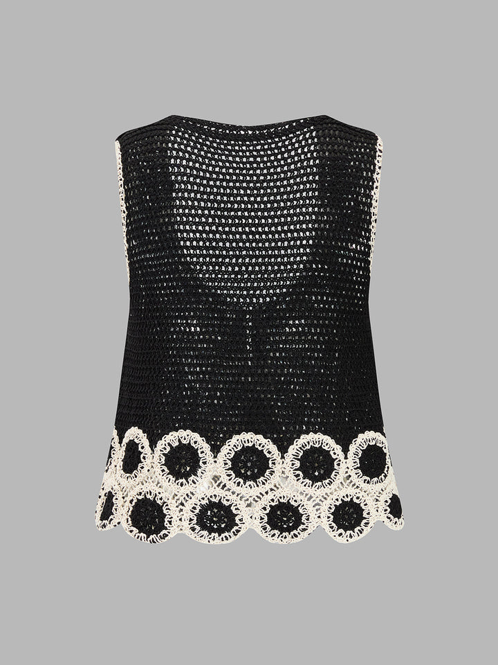 Crochet Lace Trim Sleeveless Vest & Mini Skirt Set