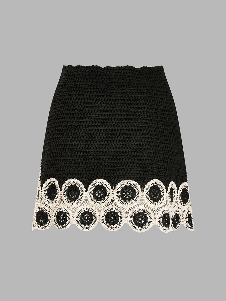 Crochet Lace Trim Sleeveless Vest & Mini Skirt Set
