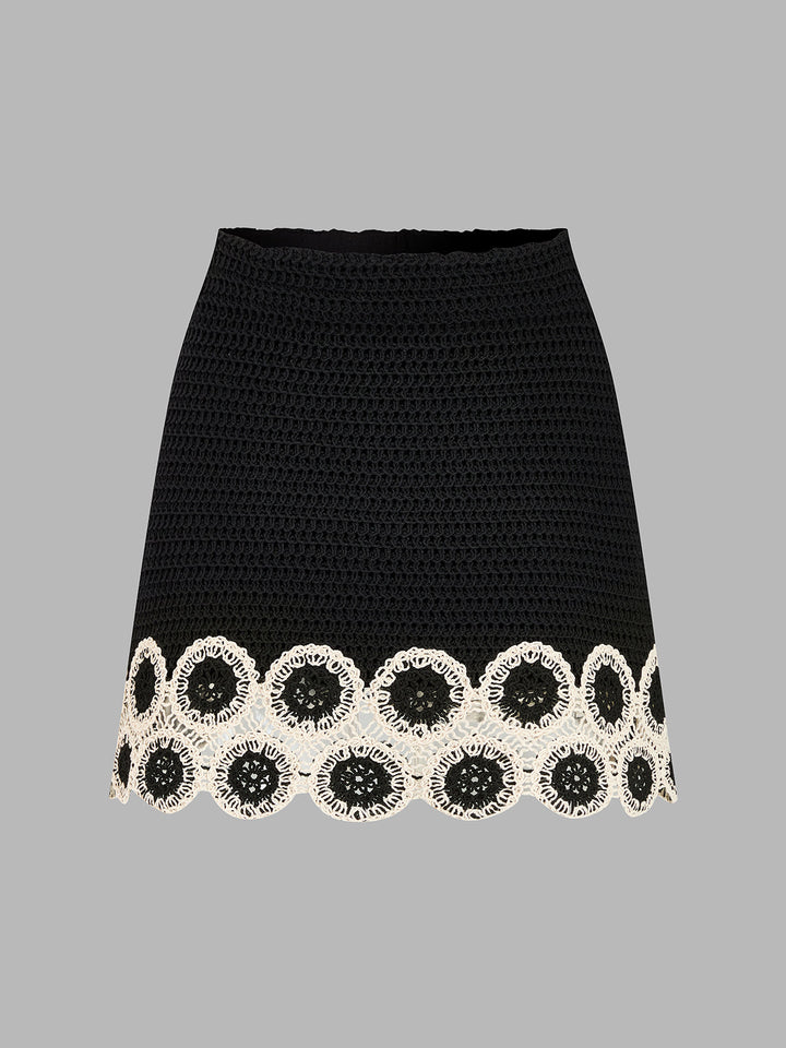 Crochet Lace Trim Sleeveless Vest & Mini Skirt Set