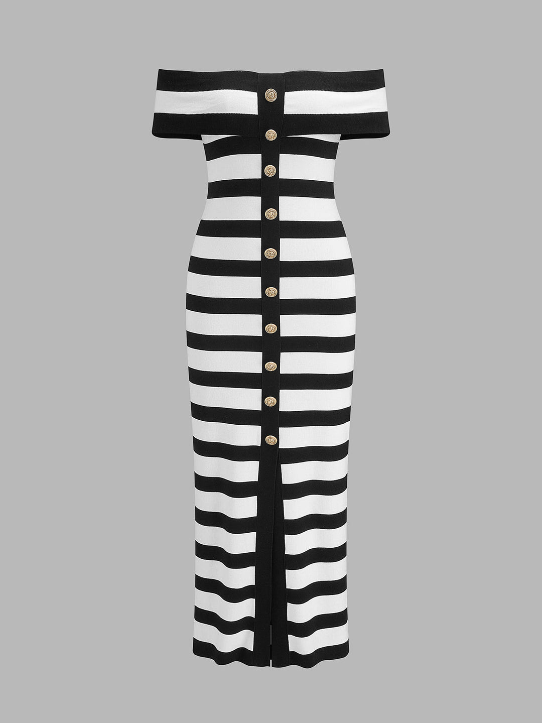 Striped Off Shoulder Knit Midi Dress
