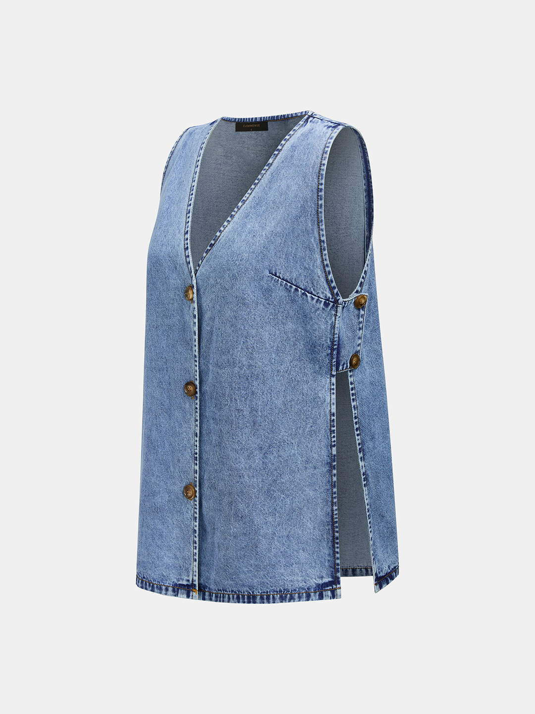 Side Slit Denim Vest & Drawstring Shorts Set