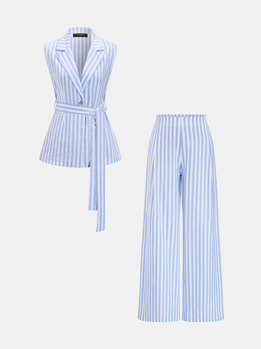 Belted Striped Lapel Vest & Pants Set