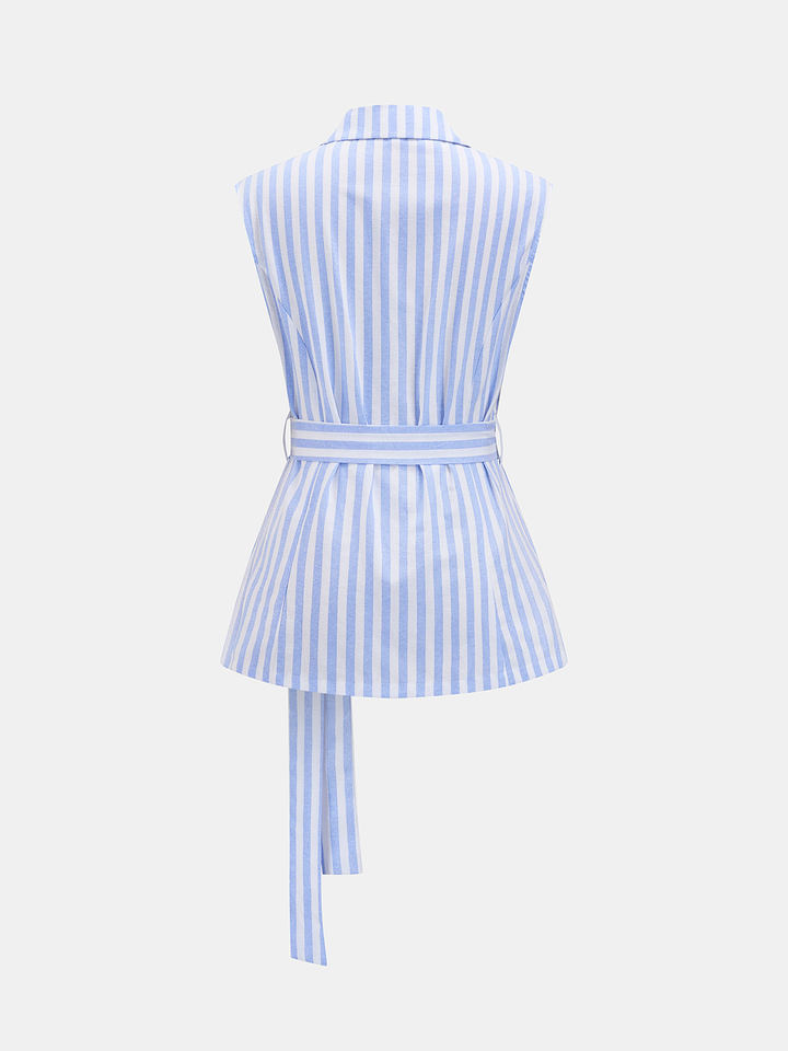 Belted Striped Lapel Vest & Pants Set
