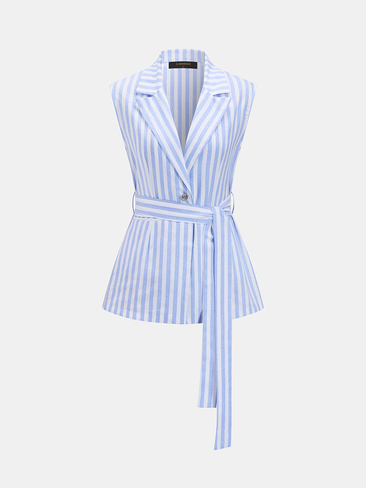 Belted Striped Lapel Vest & Pants Set