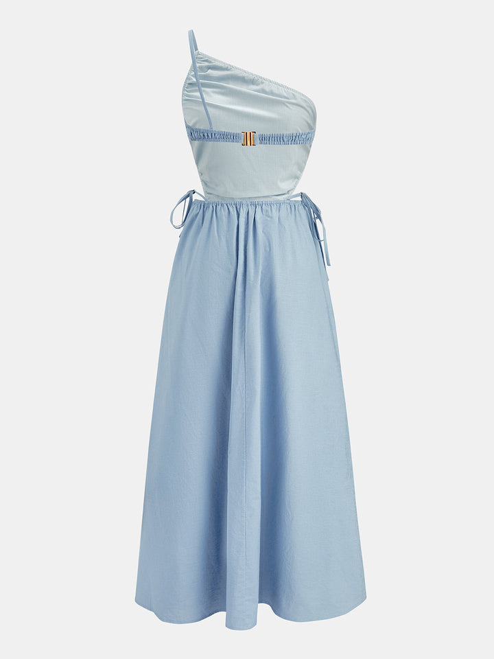 Cutout Tie-Side Cotton Linen Midi Dress