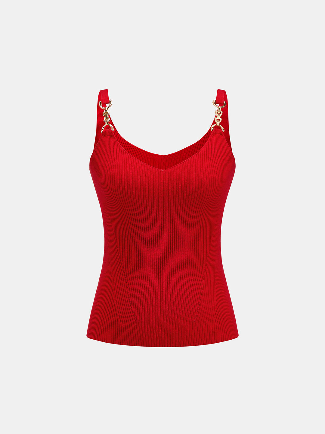 Metal Chain Strap Ribbed Knit Vest