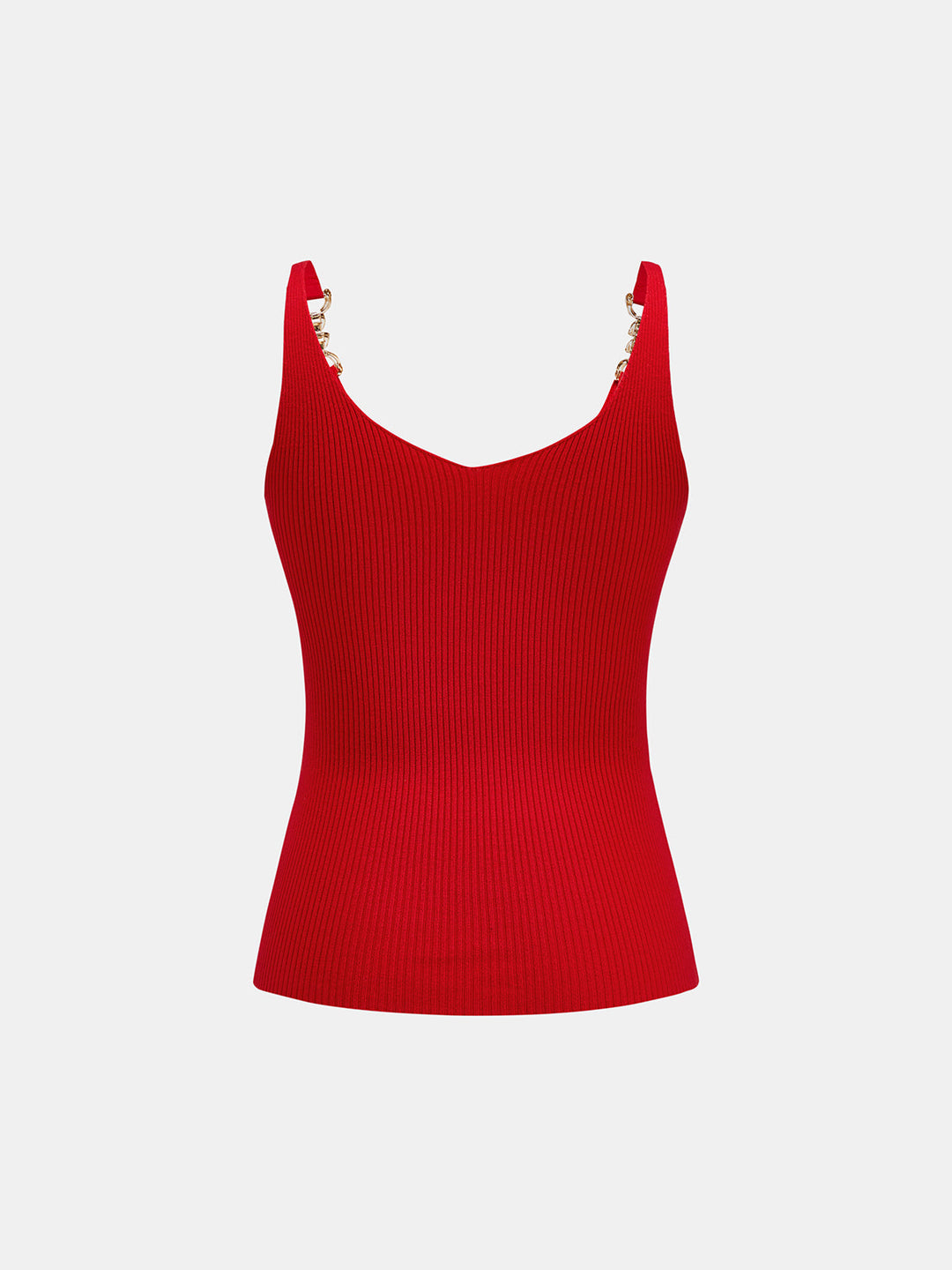 Metal Chain Strap Ribbed Knit Vest