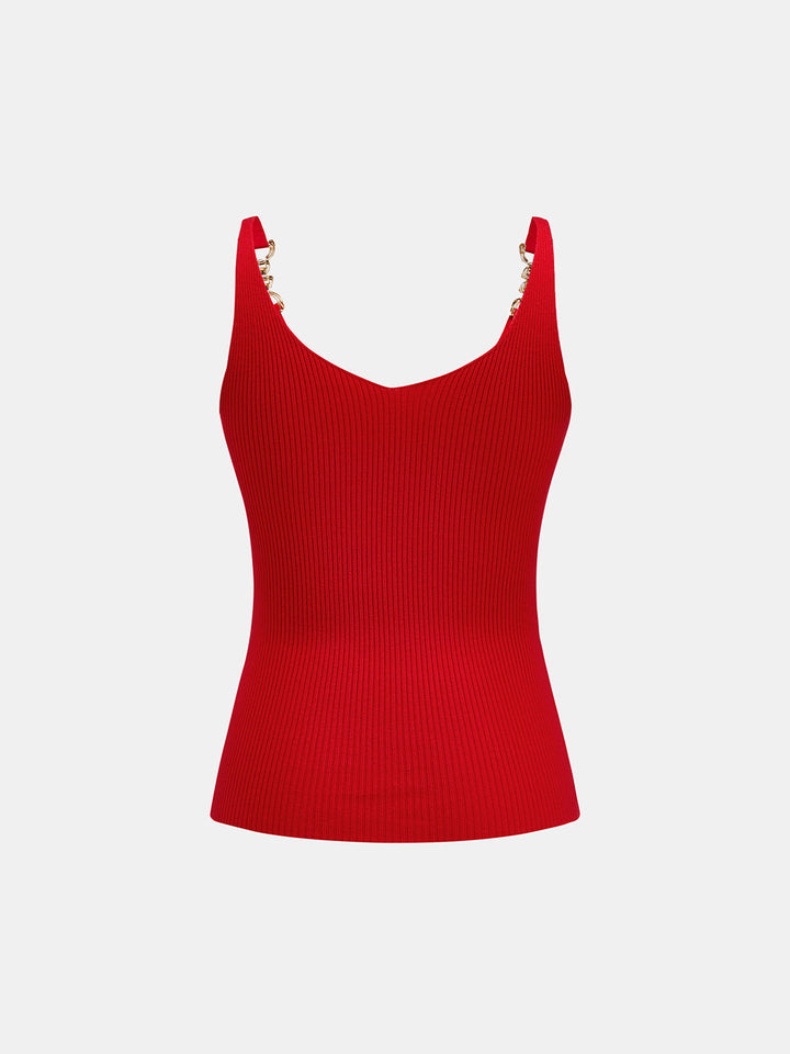 Metal Chain Strap Ribbed Knit Vest