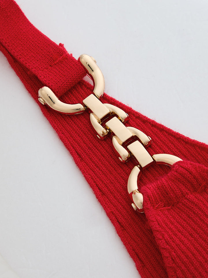 Metal Chain Strap Ribbed Knit Vest
