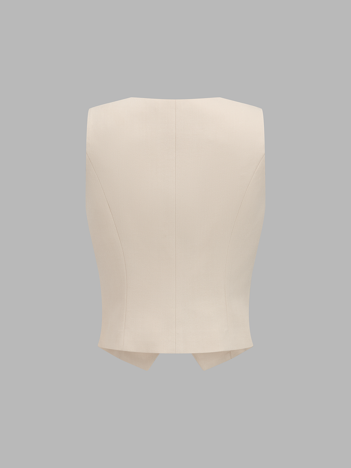 V-neck button-front cropped fitted vest and wide-leg trousers set