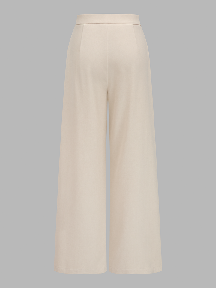 V-neck button-front cropped fitted vest and wide-leg trousers set