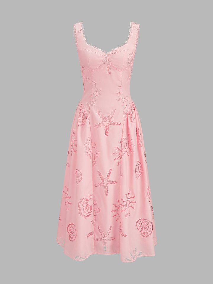 Ocean Cutwork Flared Midi Dress