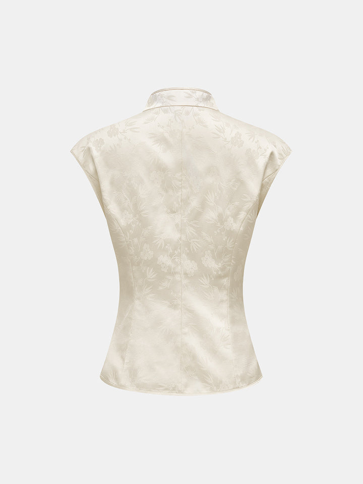 Metal Frog Button Jacquard Sleeveless Vest