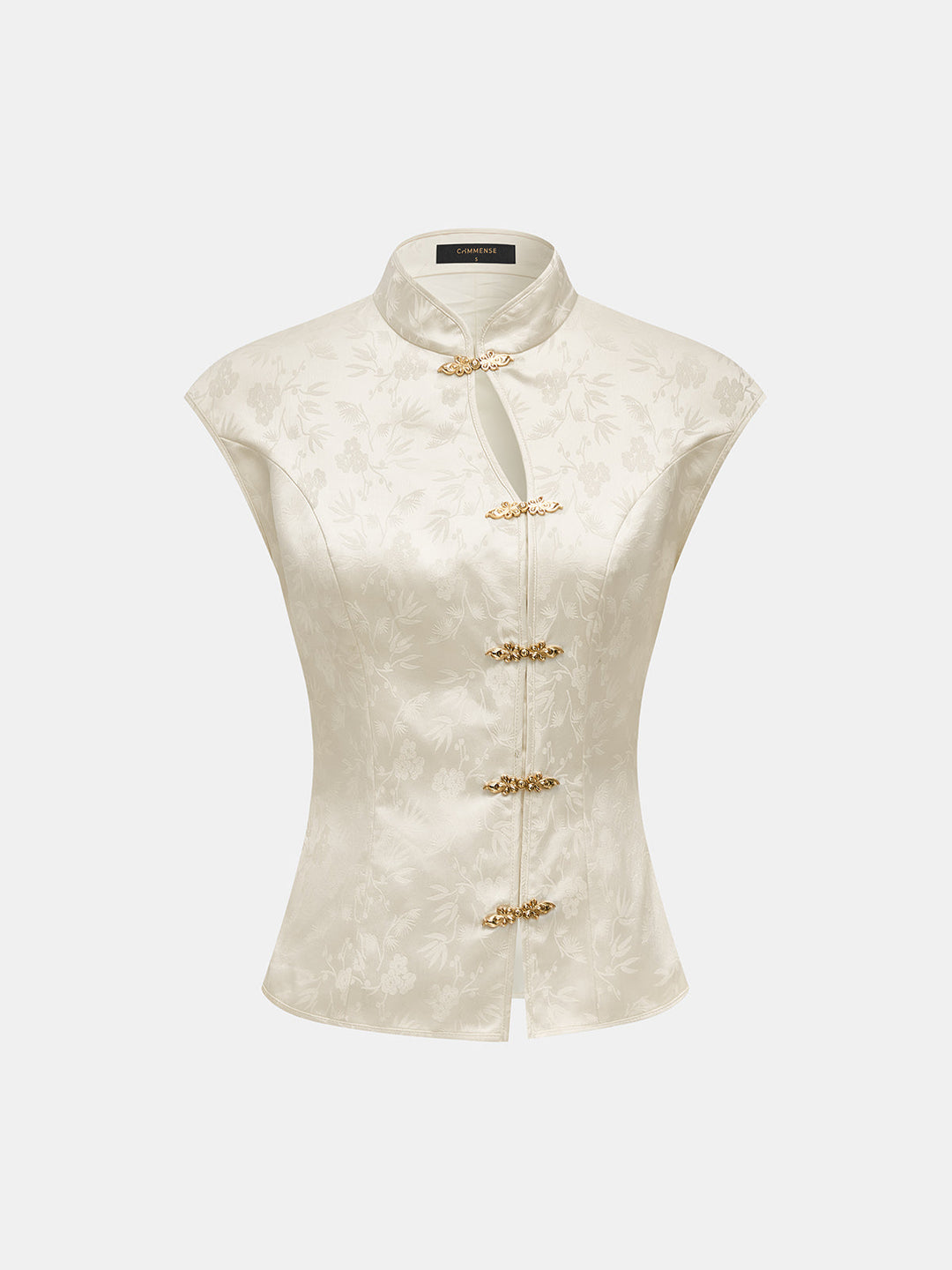 Metal Frog Button Jacquard Sleeveless Vest