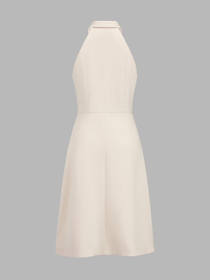 Keyhole Collared Pleated Midi Dress