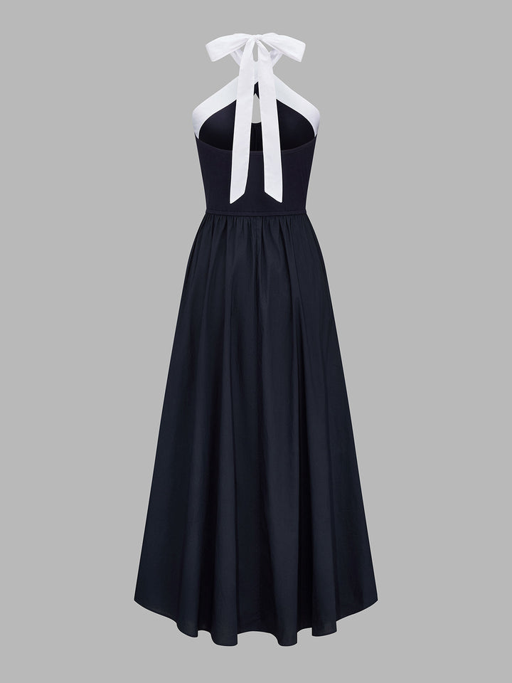 Color Block Halter Keyhole Midi Dress
