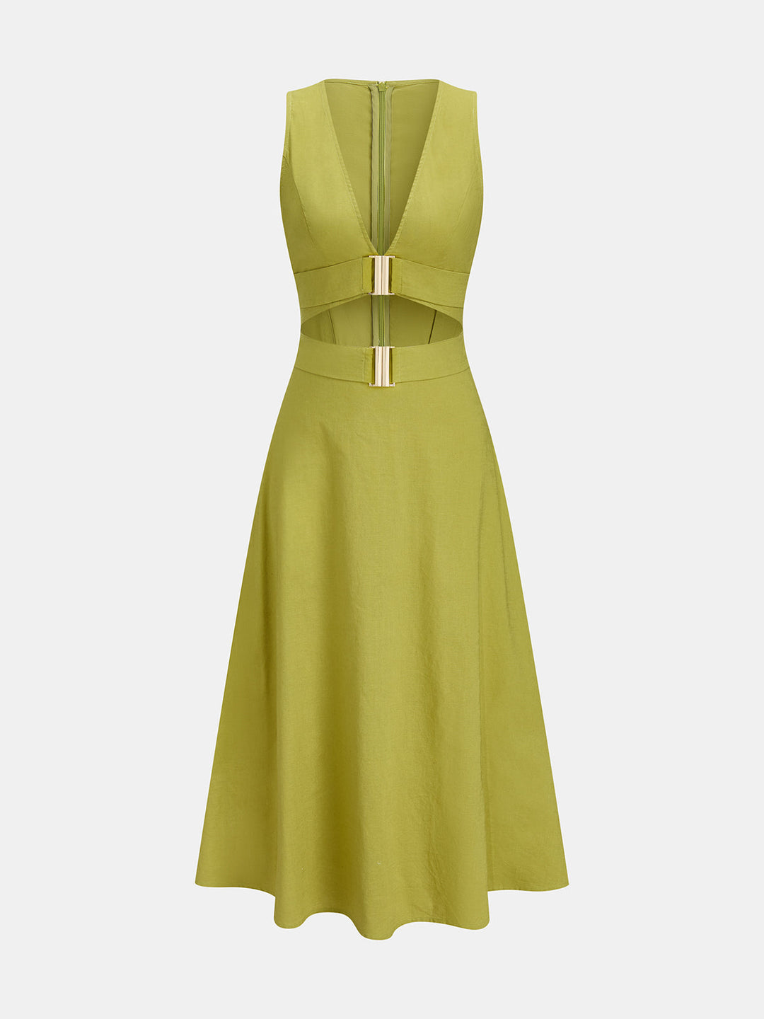 Cutout Sleeveless Cotton Linen Maxi Dress