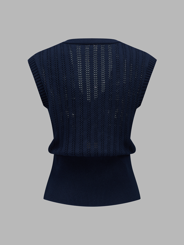 Embroidered Openwork Buttoned Knit Vest