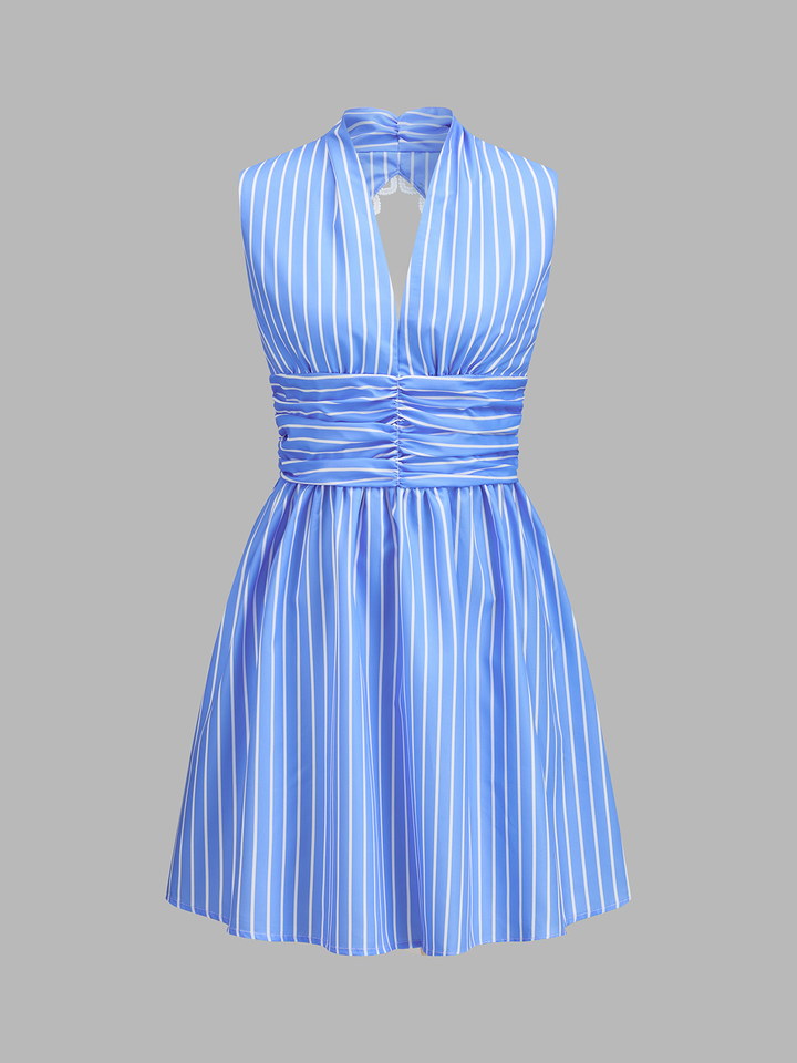 Blue Stripe Backless Dress