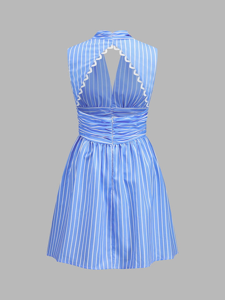 Blue Stripe Backless Dress