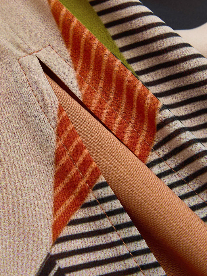 Color Block Striped Asymmetric Midi Dress