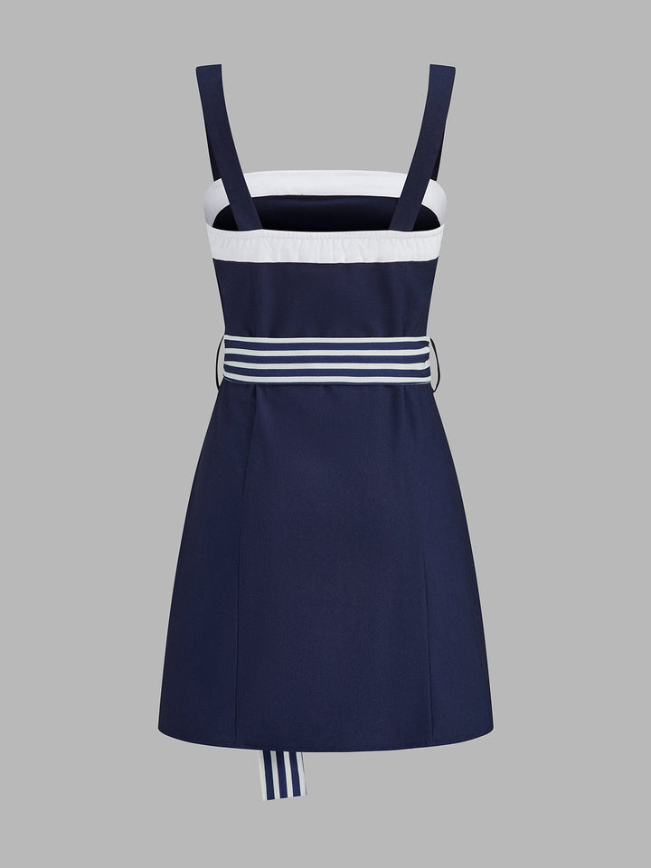 Stripe Belt Color Block Cami Mini Dress