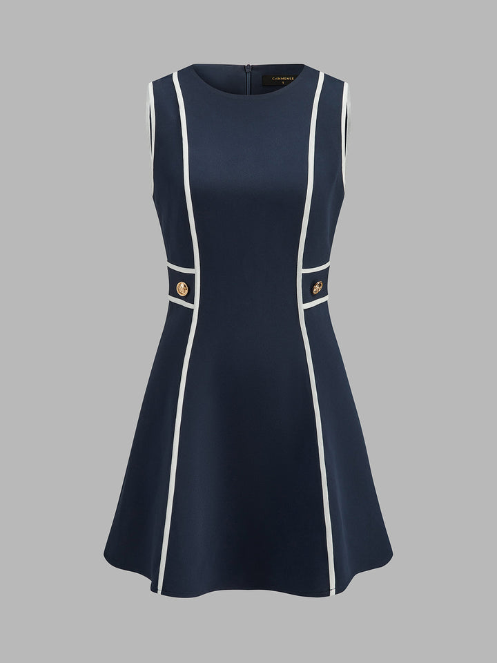 Contrast Piping Sleeveless Mini Dress