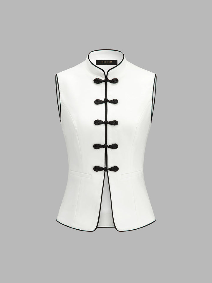 Frog Button Vest & Wide Leg Pant Set
