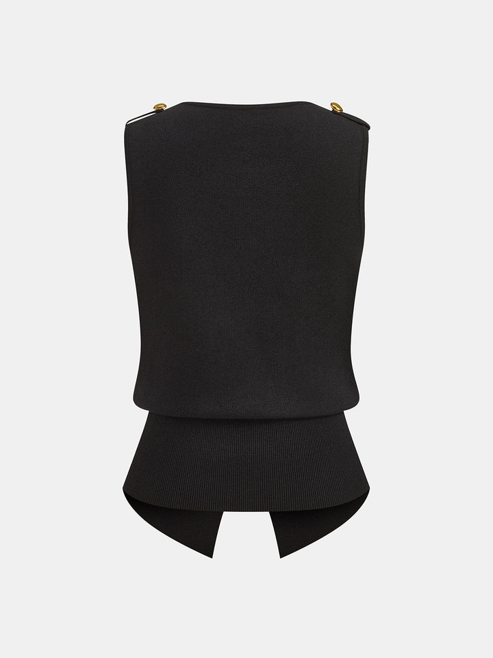 Metal Detail Napoleon Style Knit Vest