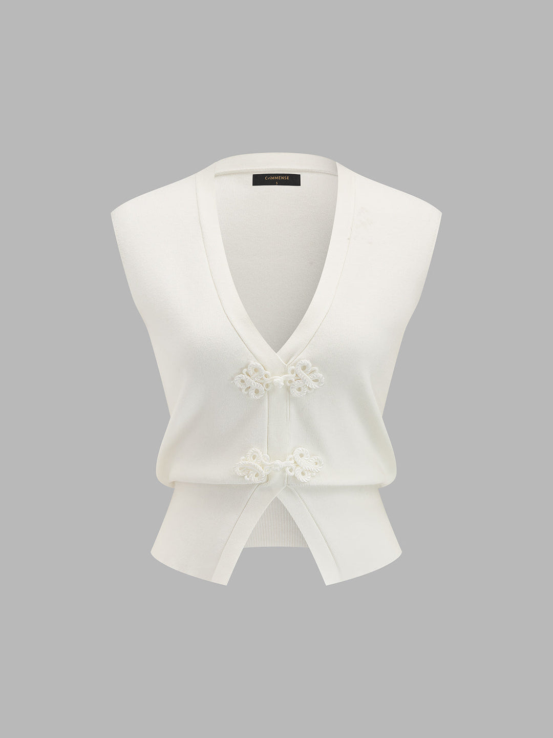 Frog Button V Neck Knit Vest