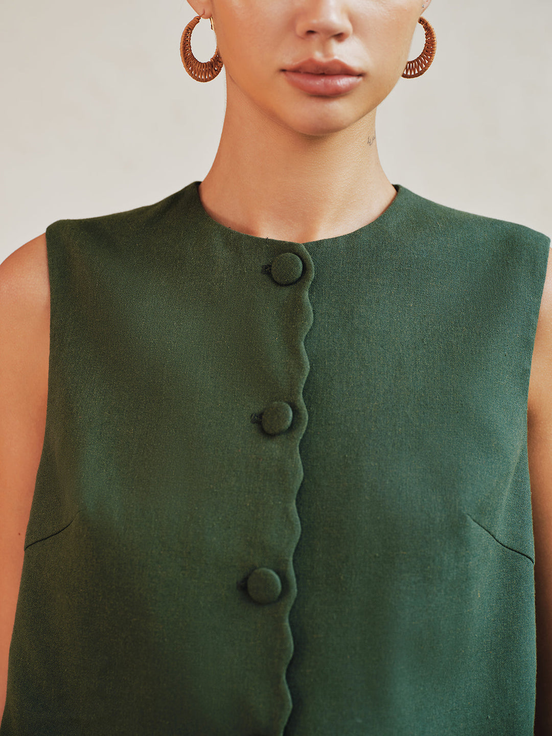 Cotton Linen Vest & Pleated Shorts Set