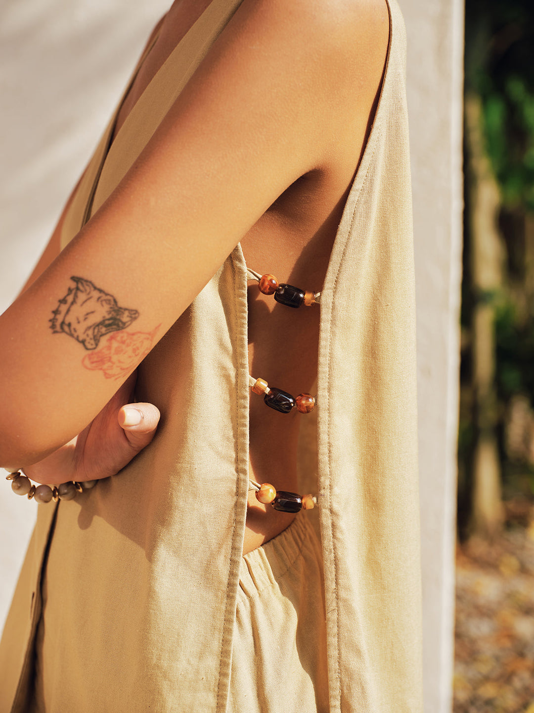 Side Bead Cutout Linen Blend Vest & Shorts Set