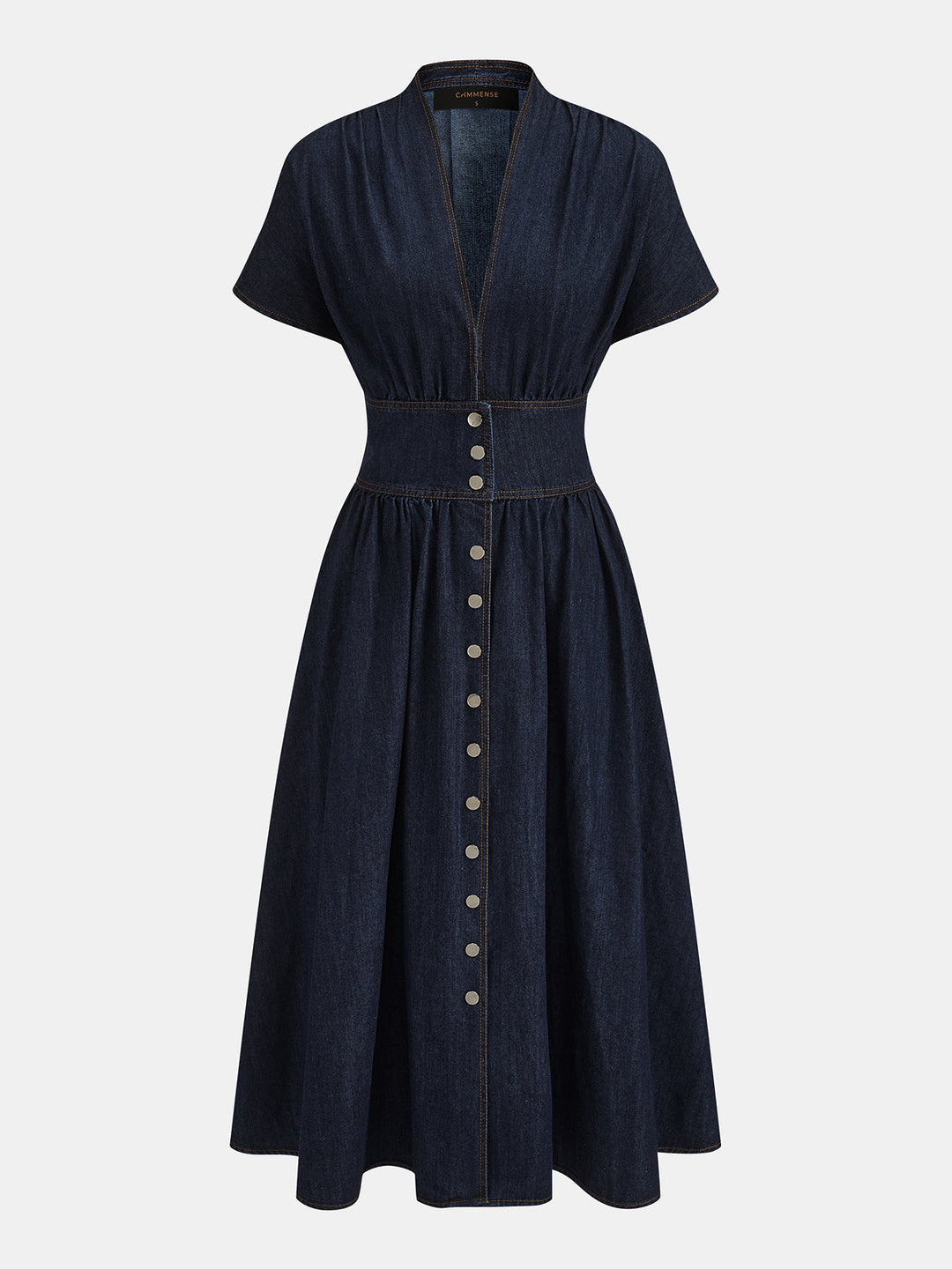 V-Neck Button Down Maxi Denim Dress
