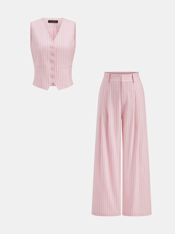 Pinstriped Cotton Linen Vest & Pants Set