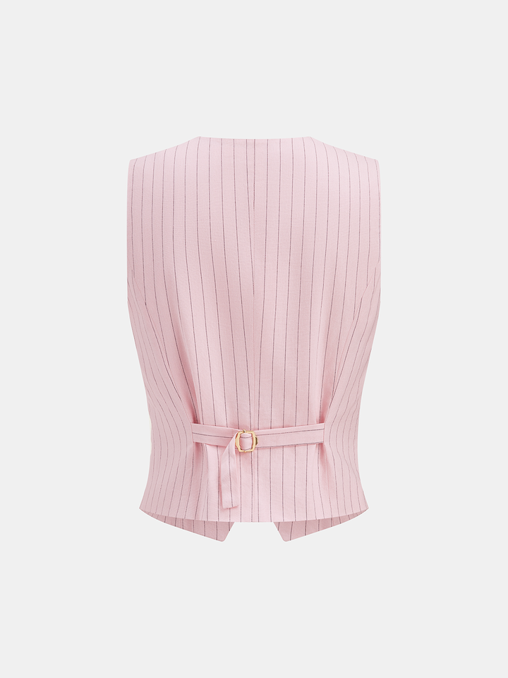 Pinstriped Cotton Linen Vest & Pants Set