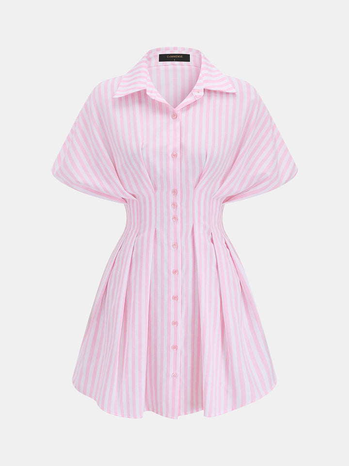 Striped Cinched Waist Shirt Dress