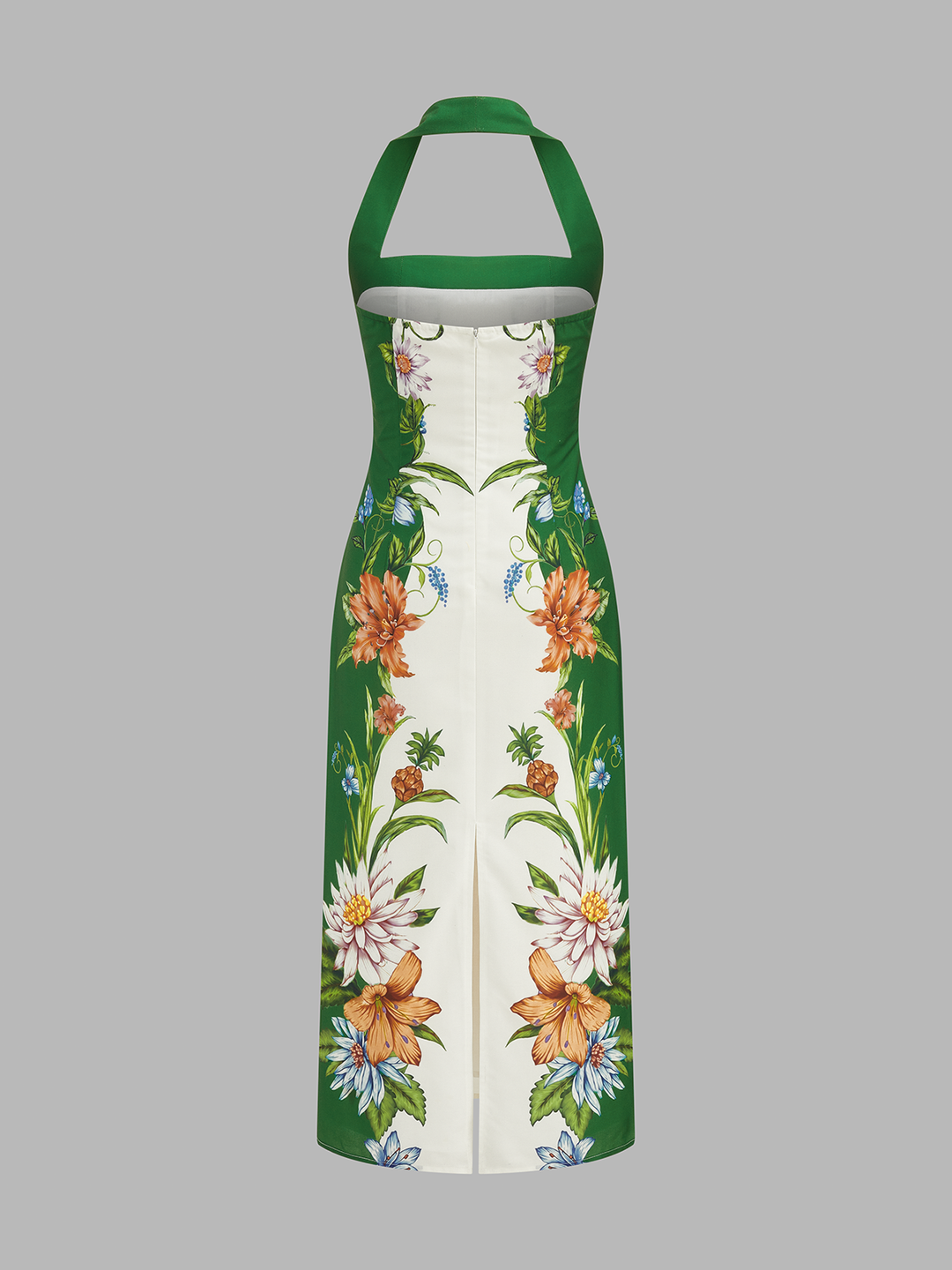 Vintage Botanical Print Halter Midi Dress