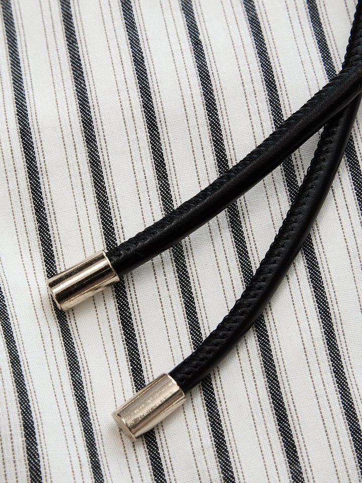 Wrap Collar Striped Belted Midi Dress