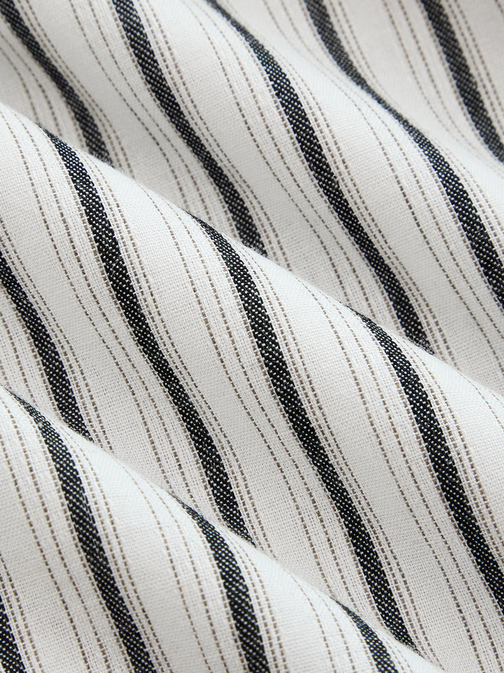 Wrap Collar Striped Belted Midi Dress