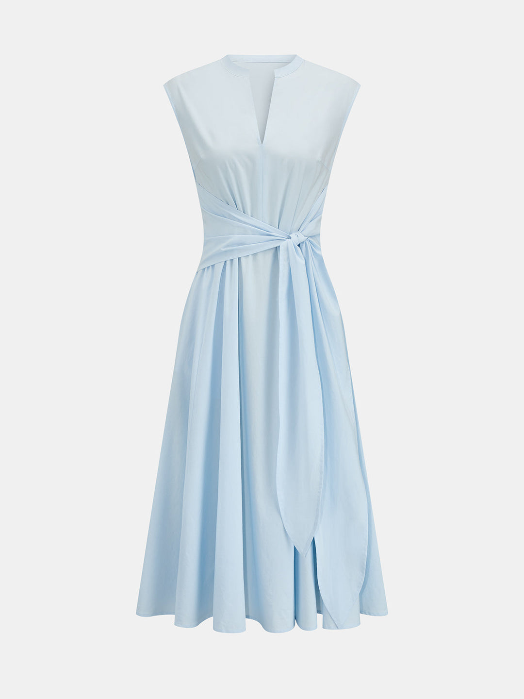 Sleeveless Tie Waist Cotton Blend Midi Dress