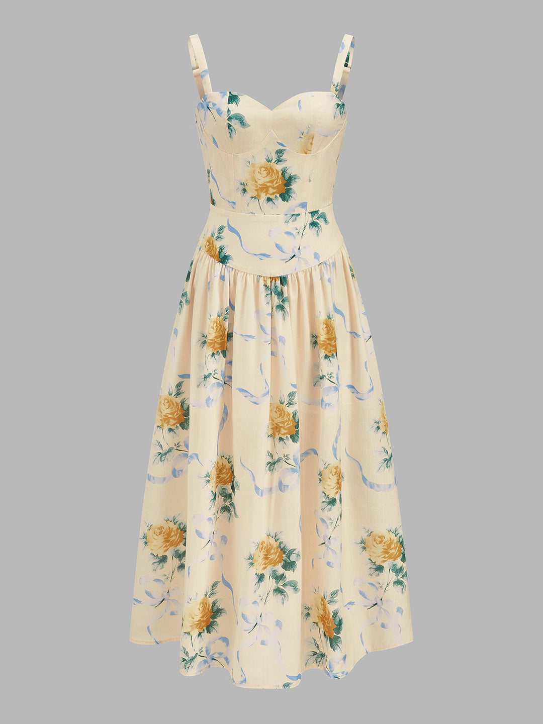 Rose Print Bustier Midi Slip Dress