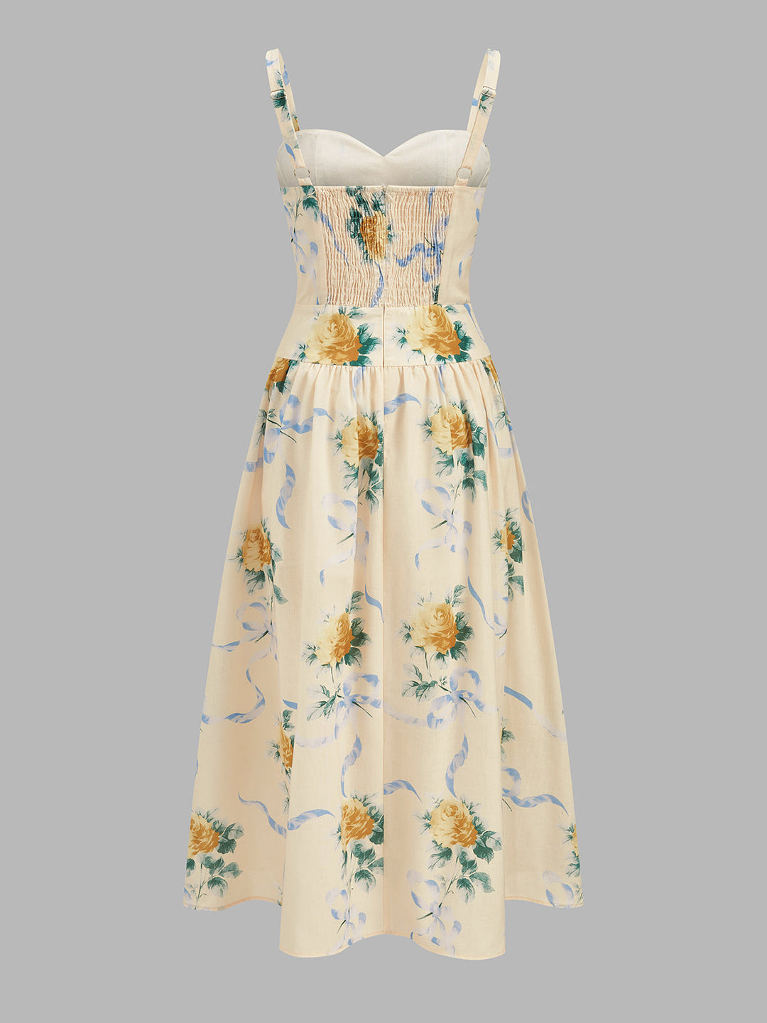 Rose Print Bustier Midi Slip Dress