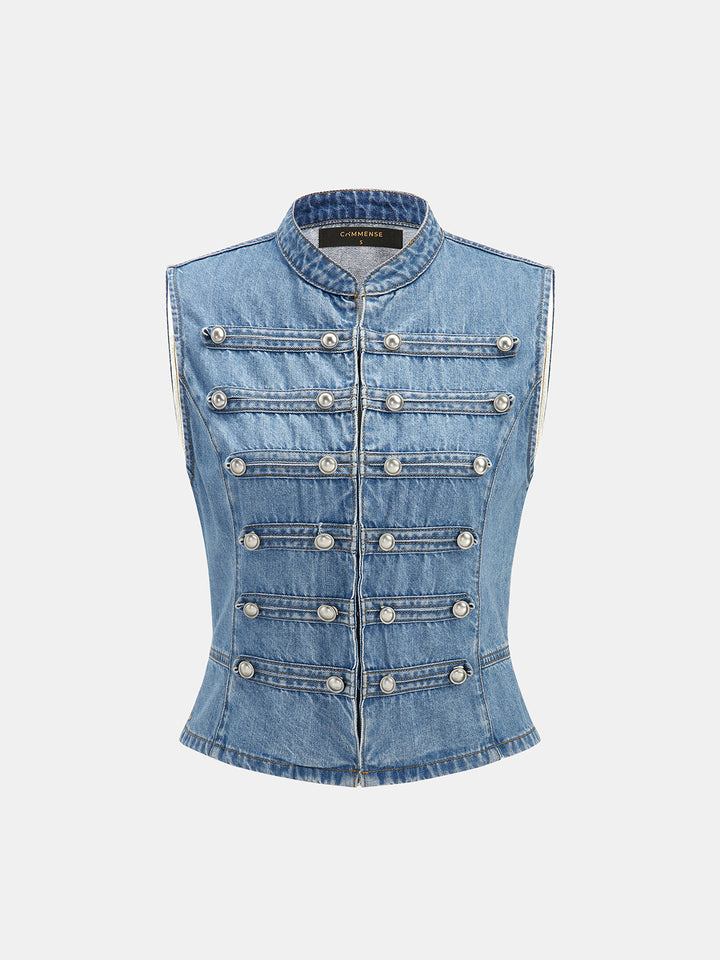 Napoleon Style Double Breasted Denim Vest
