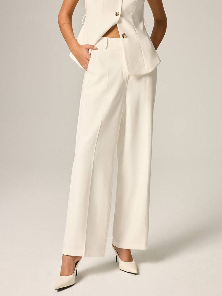 Stand Collar Belted Vest & Pants Set