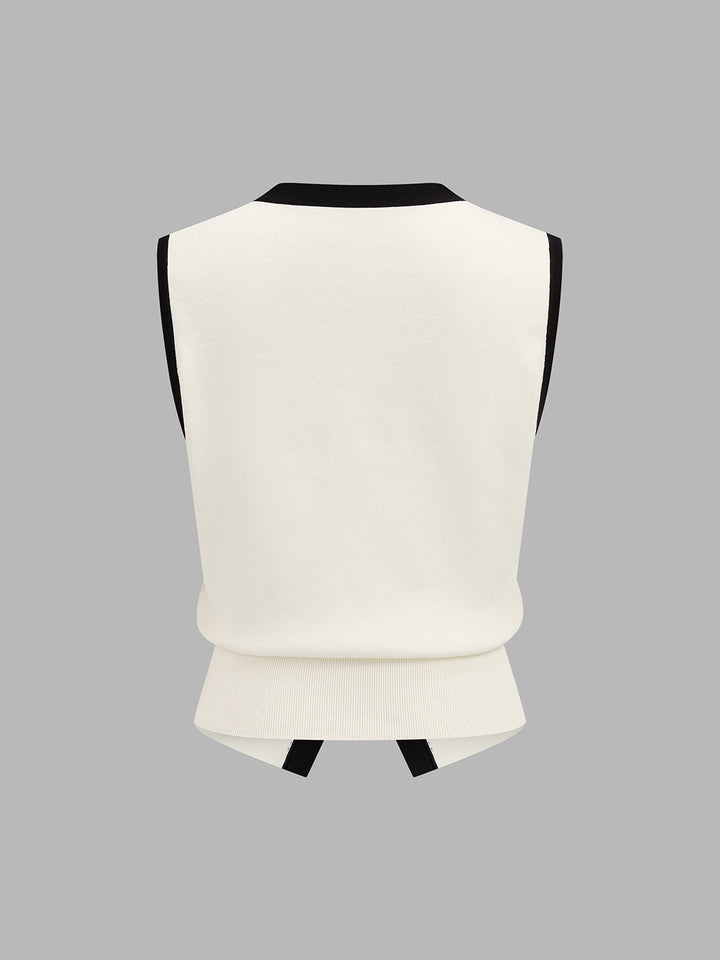 Rose Button Color Block Knit Vest