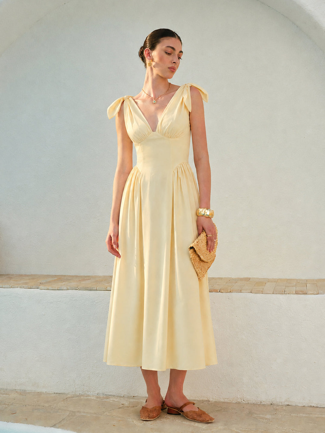 Cross Back Bow Strap Midi Dress